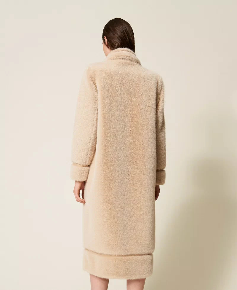 Double-breasted faux fur coat