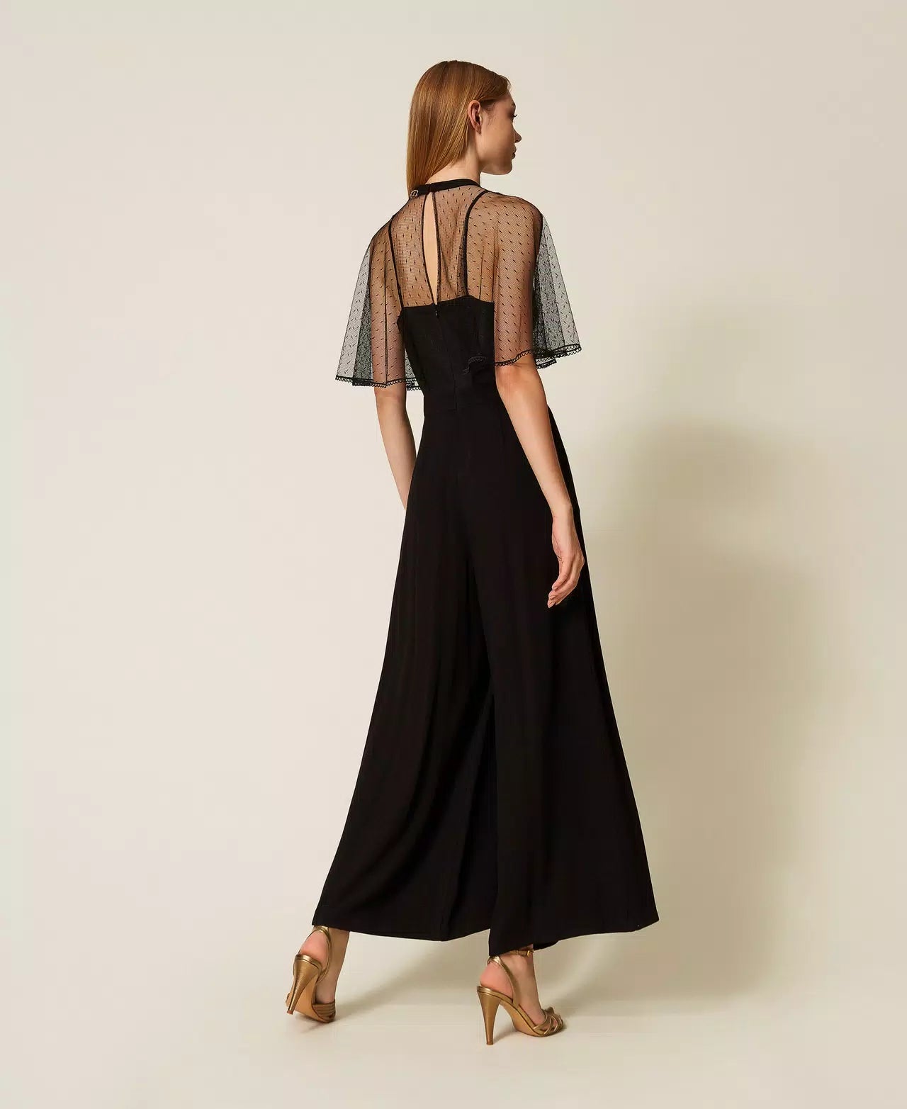 Crêpe and plumetis tulle jumpsuit