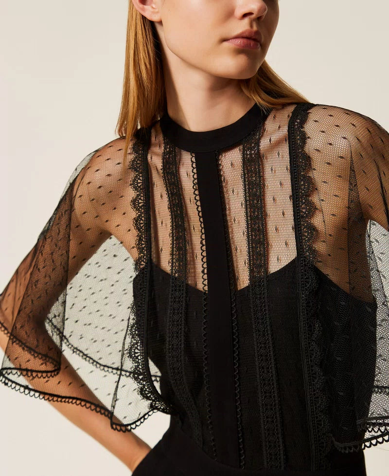 Crêpe and plumetis tulle jumpsuit