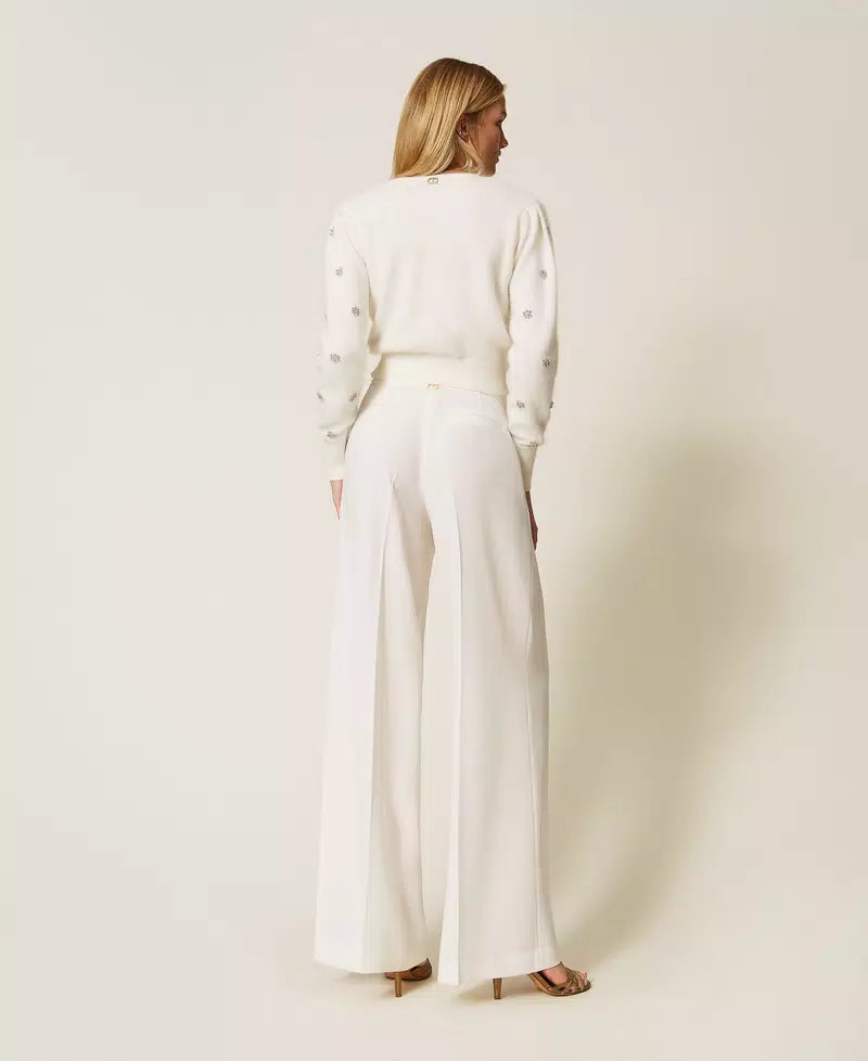 Wide leg crêpe trousers white