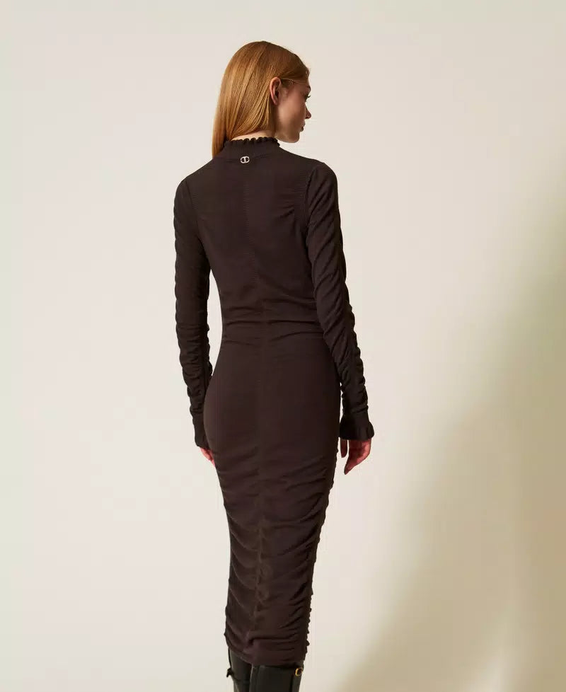 Long knit dress with gathering