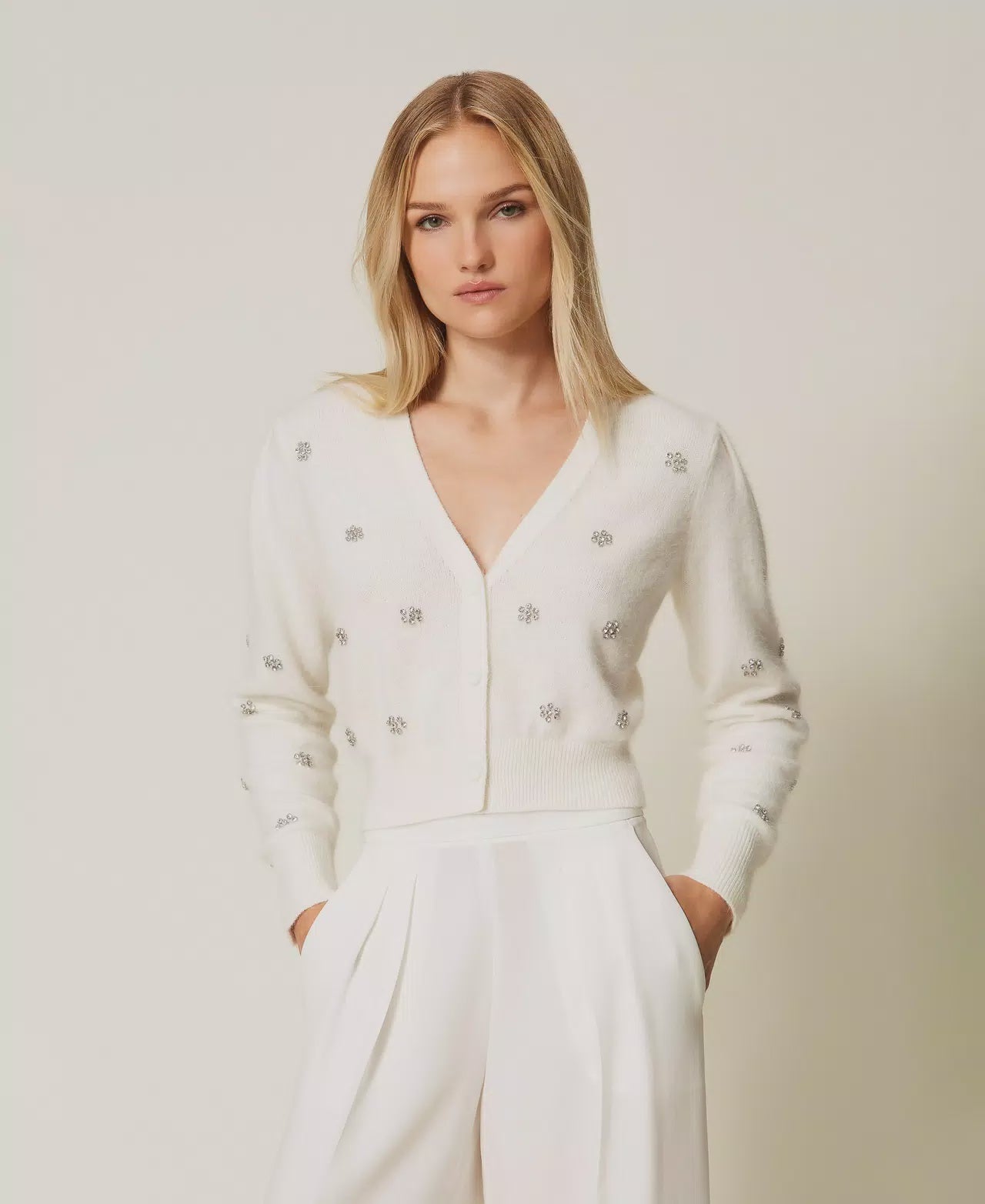 Angora blend cardigan with embroidery