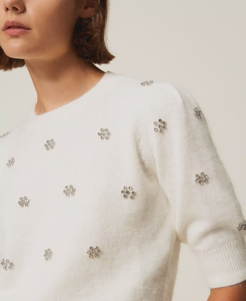 Angora blend jumper with embroidery