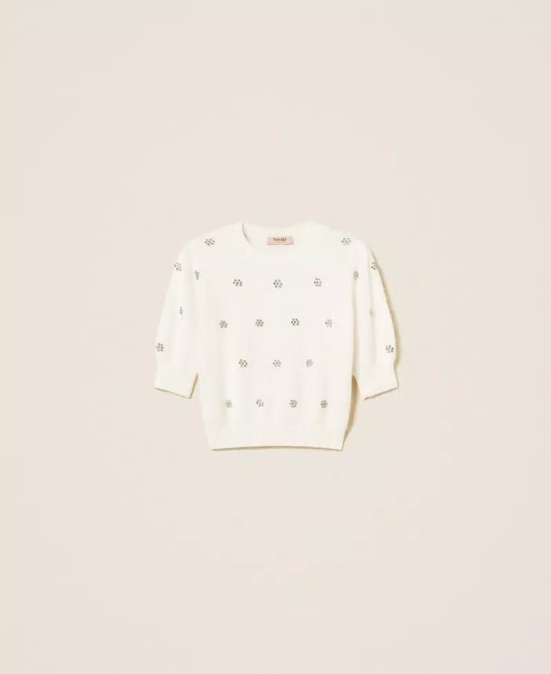 Angora blend jumper with embroidery