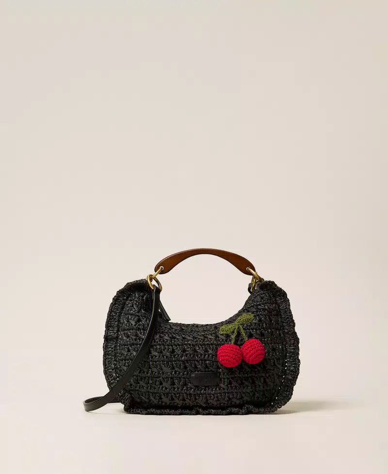 Crochet raffia Croissant bag with cherries