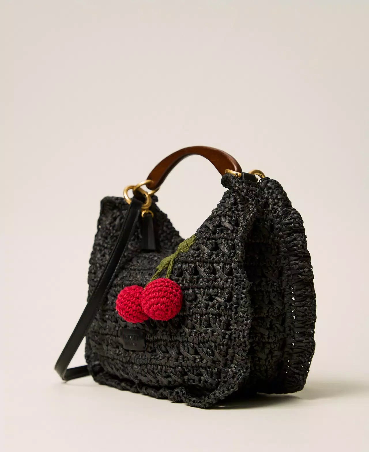 Crochet raffia Croissant bag with cherries