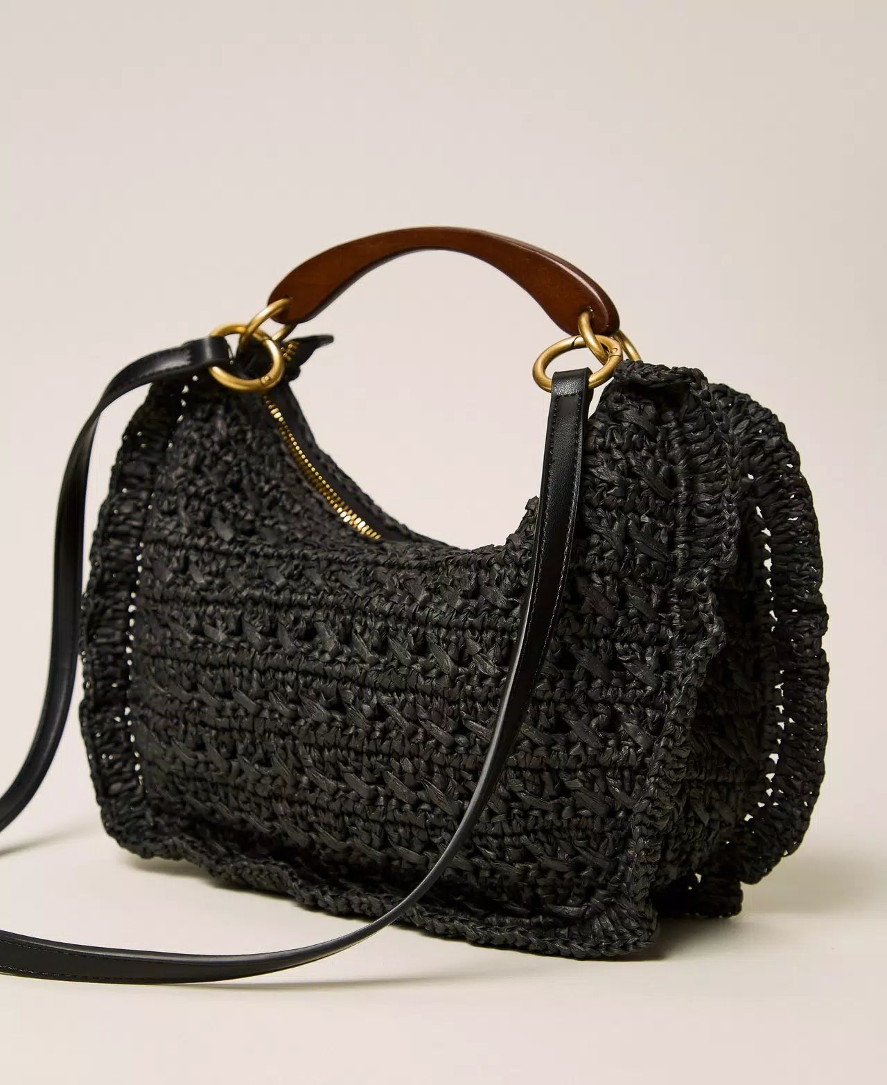 Crochet raffia Croissant bag with cherries