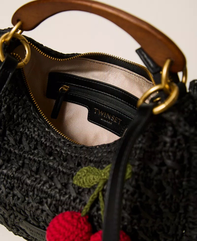 Crochet raffia Croissant bag with cherries