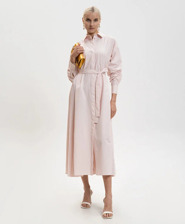 Pink pleated shirt dress