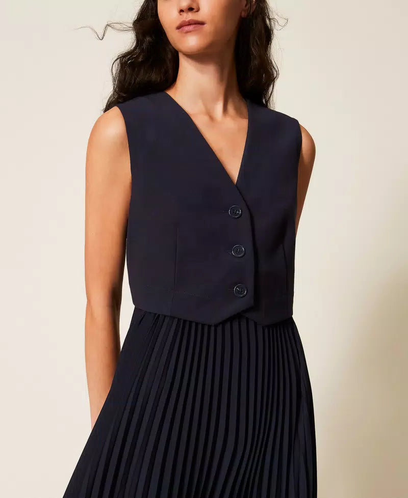 Long waistcoat-effect dress with pleats