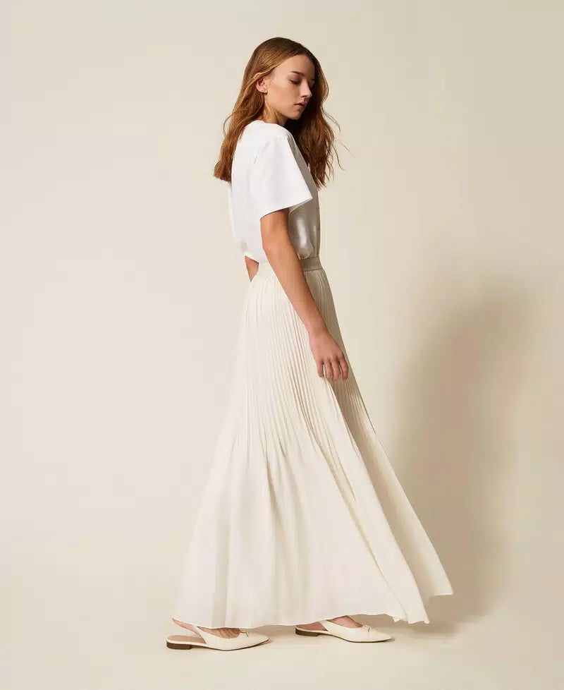 Pleated crêpe de Chine long skirt Add to Wishlist