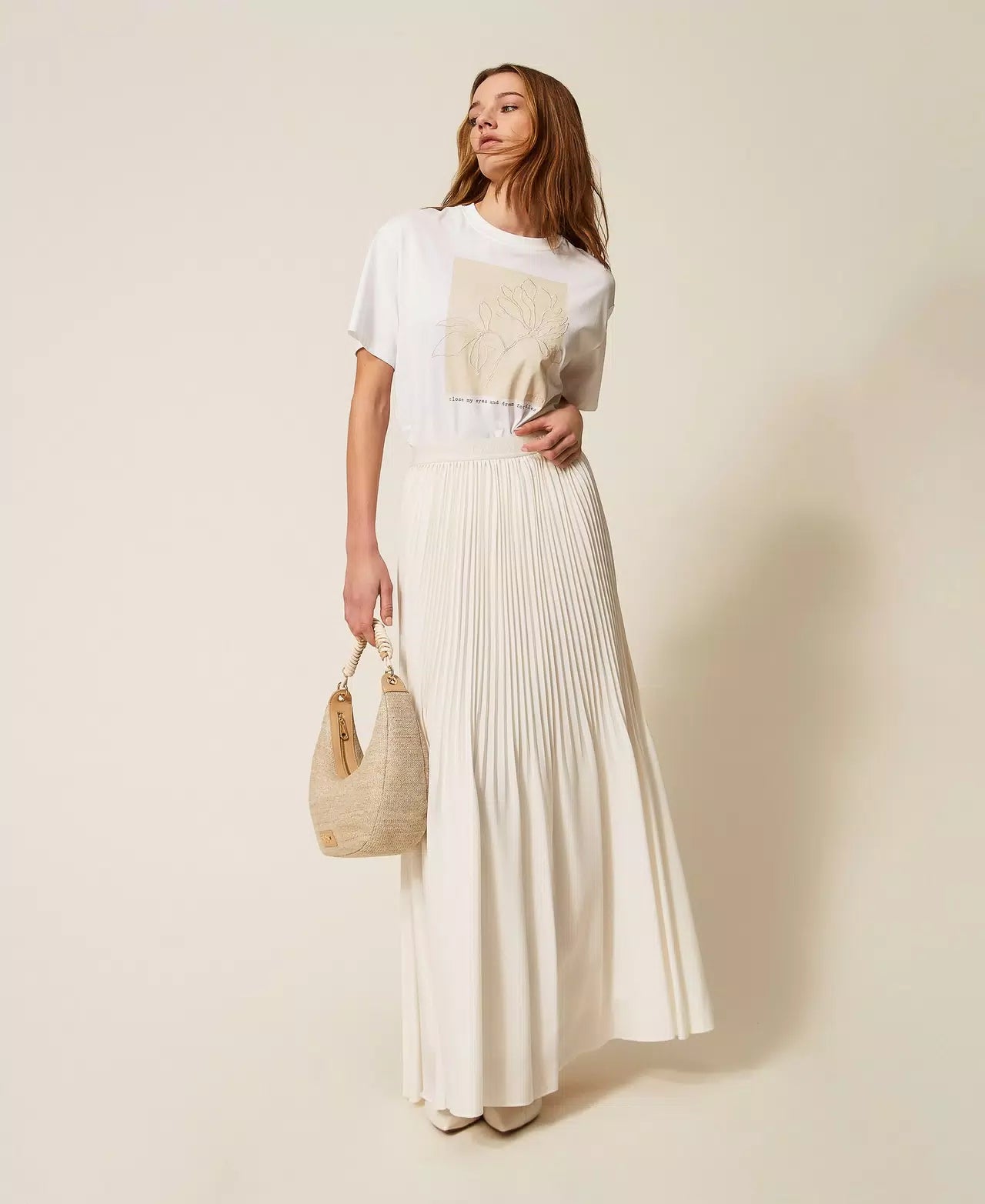 Pleated crêpe de Chine long skirt Add to Wishlist