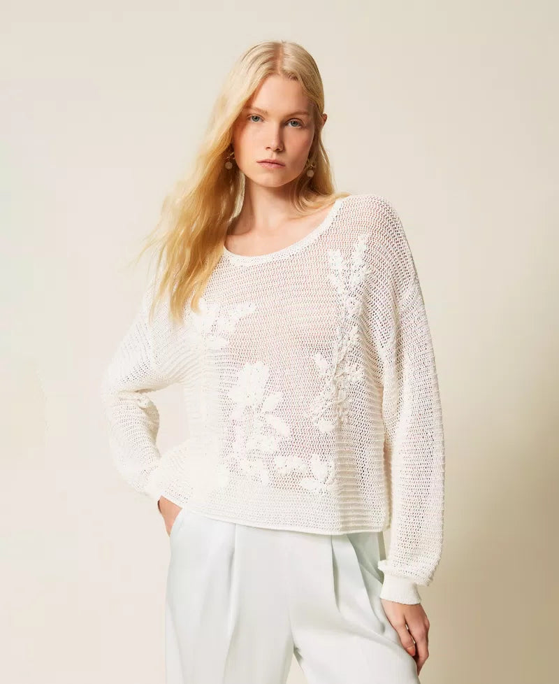 Mesh jumper with hand embroidered details