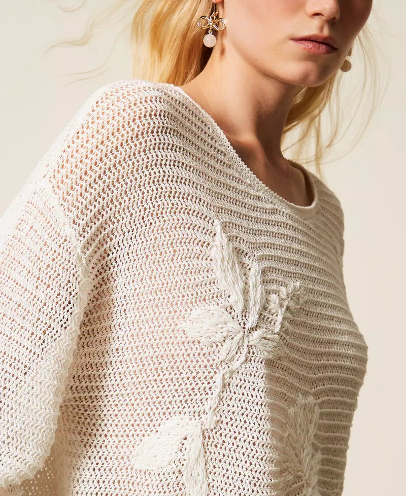 Mesh jumper with hand embroidered details