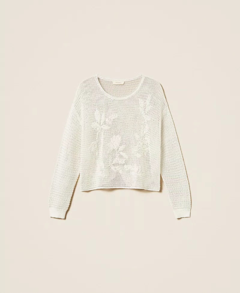 Mesh jumper with hand embroidered details