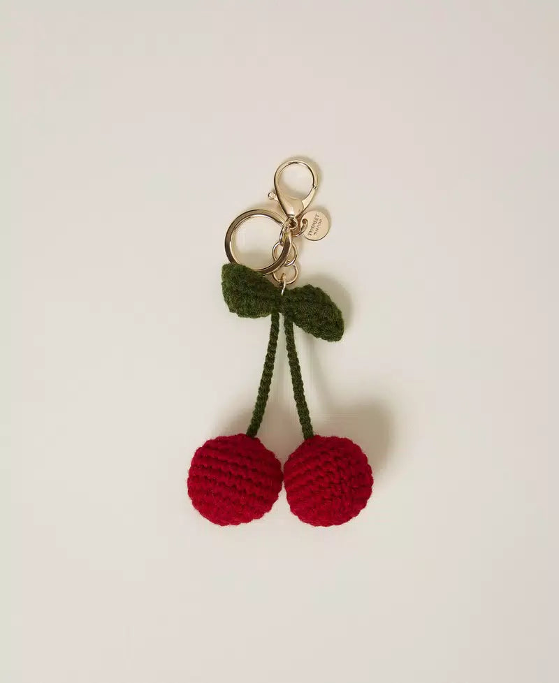 Key ring with crochet cherries