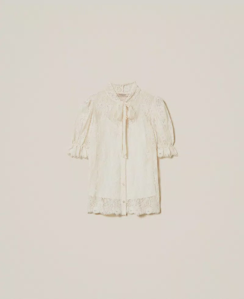 White lace shirt with bow