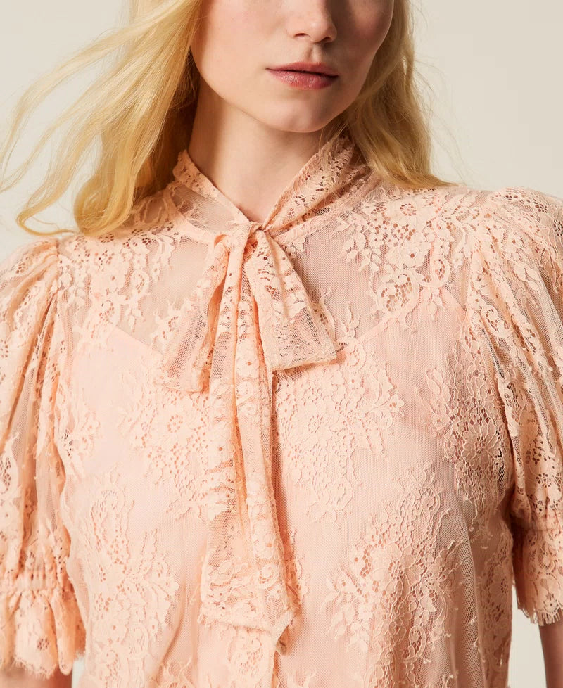 Peach lace shirt with bow