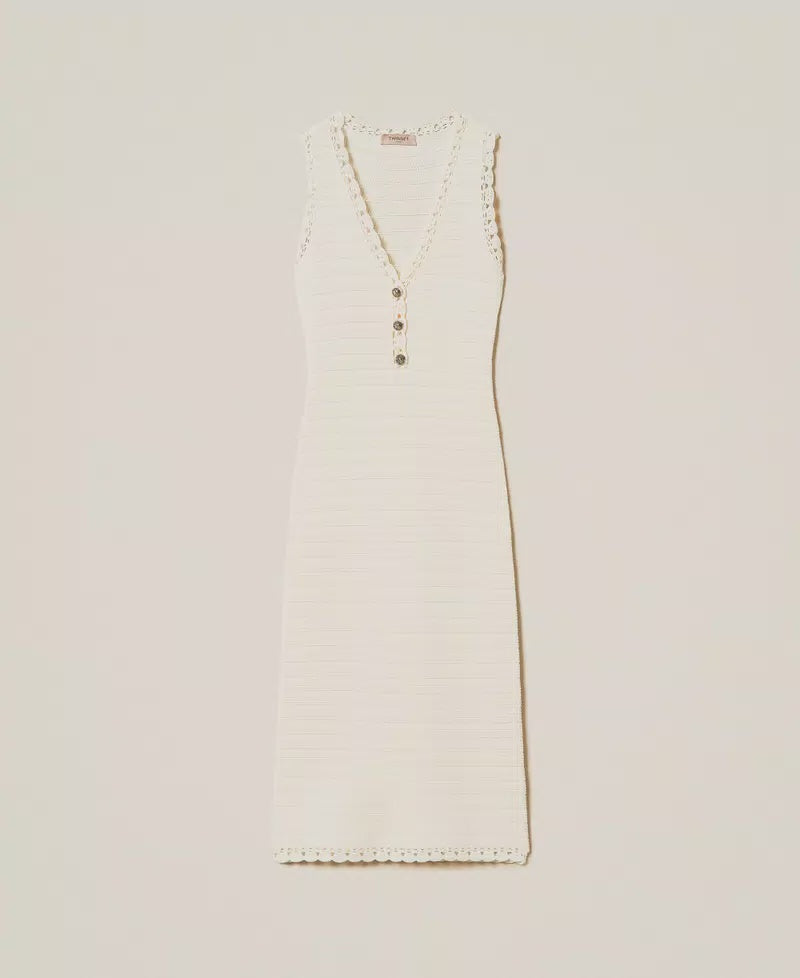 Long knit dress with crochet detail