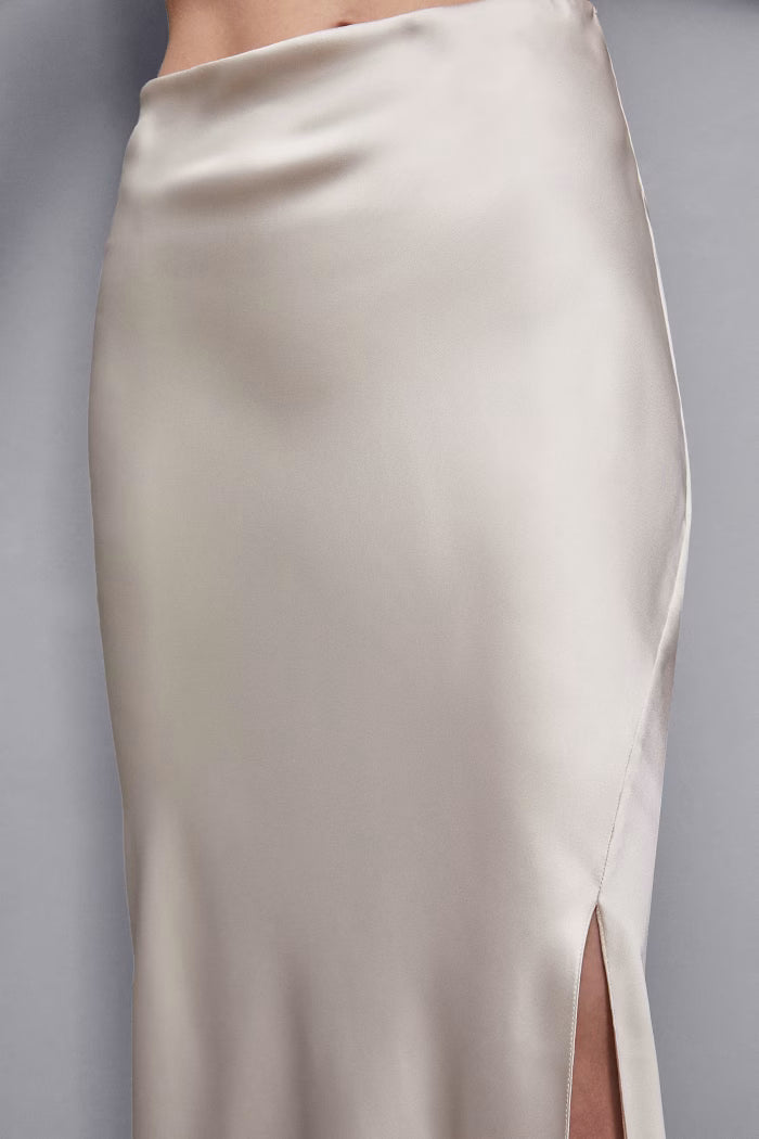Long satin skirt with slit