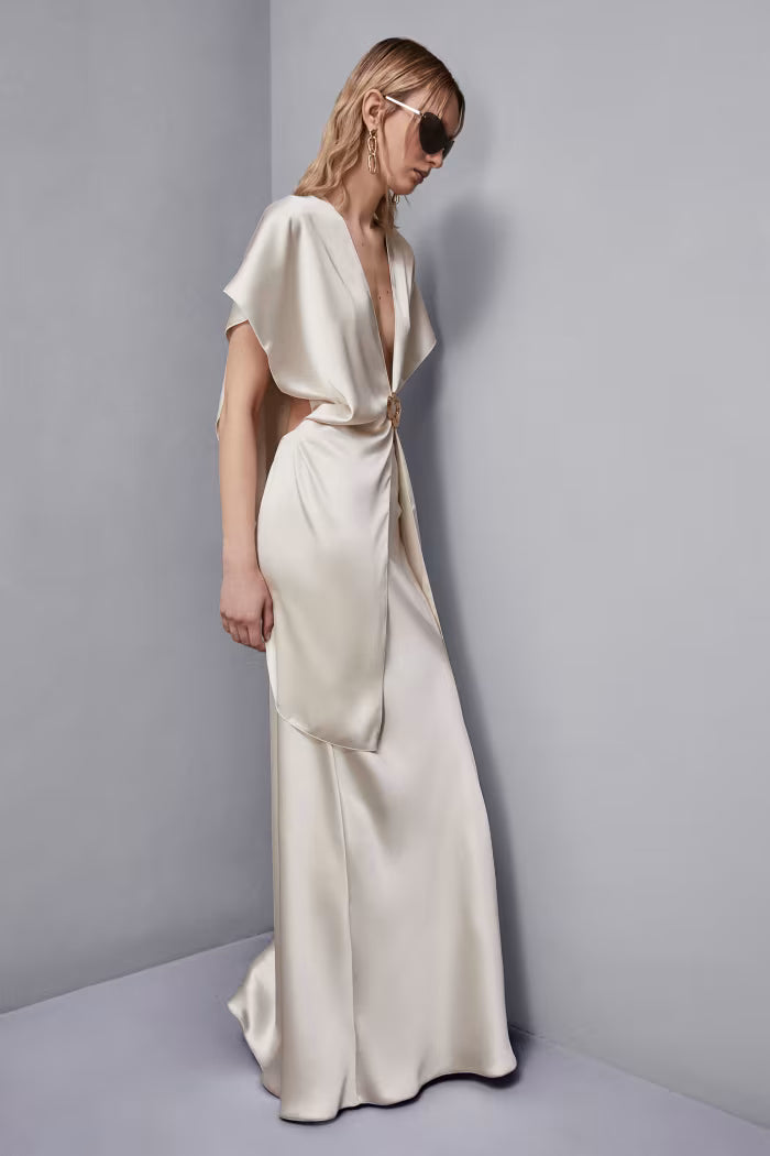 Long satin skirt with slit