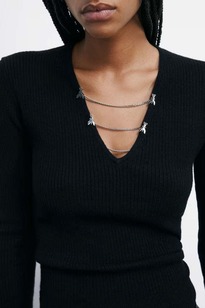 Fitted sweater with chains black