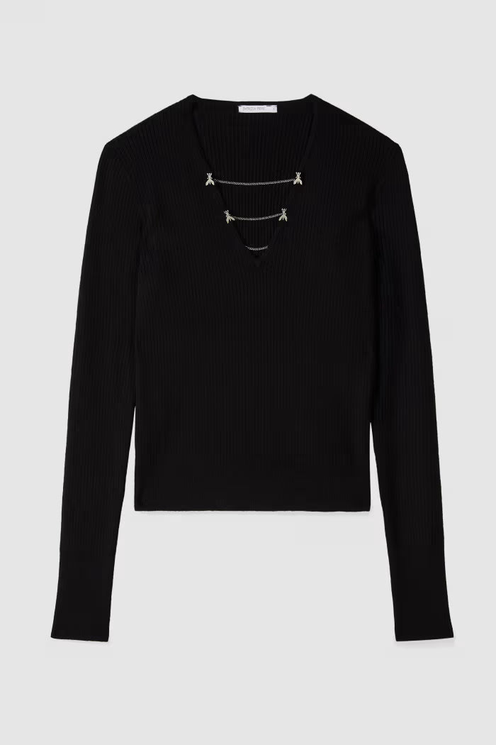 Fitted sweater with chains black