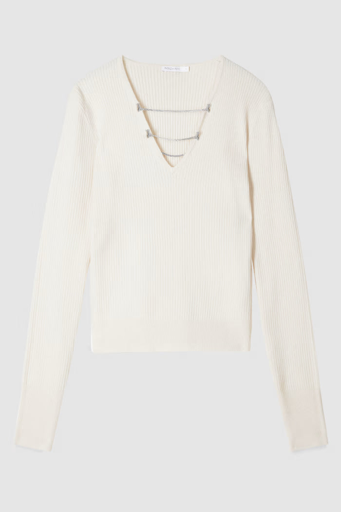 Fitted sweater with chains white