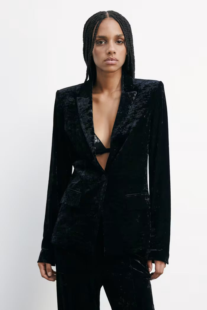"ESSENTIAL" velvet blazer black