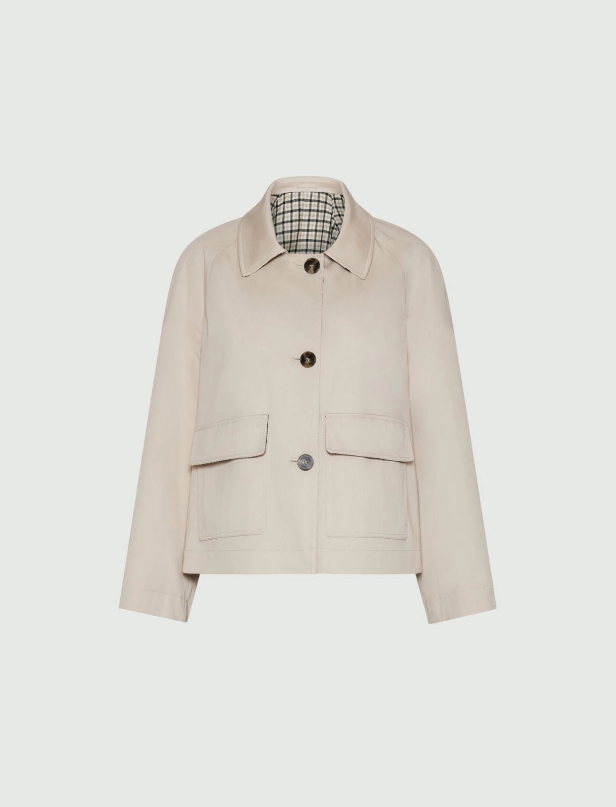 Short stretch gabardine reversible trench coat