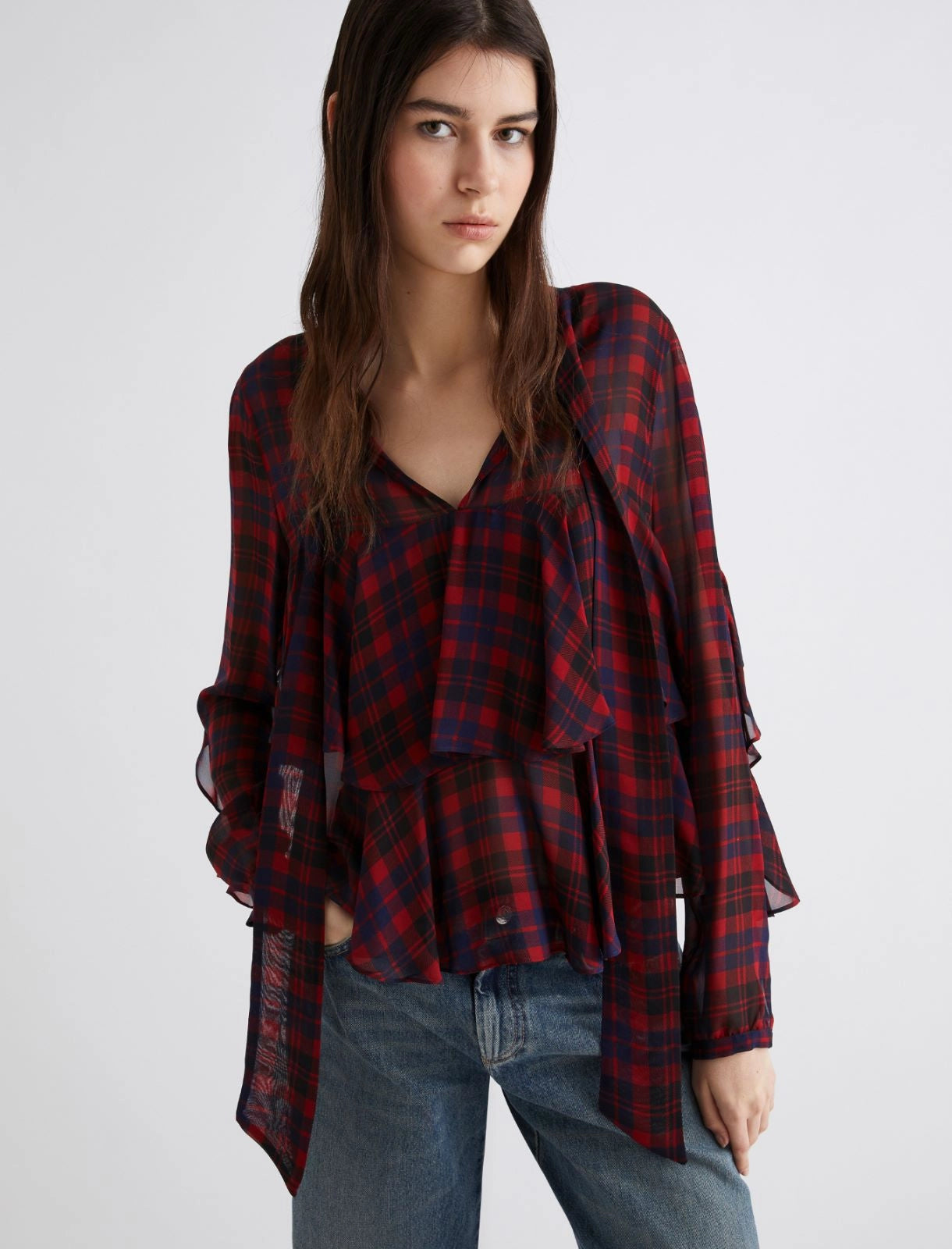 Georgette flounced shirt