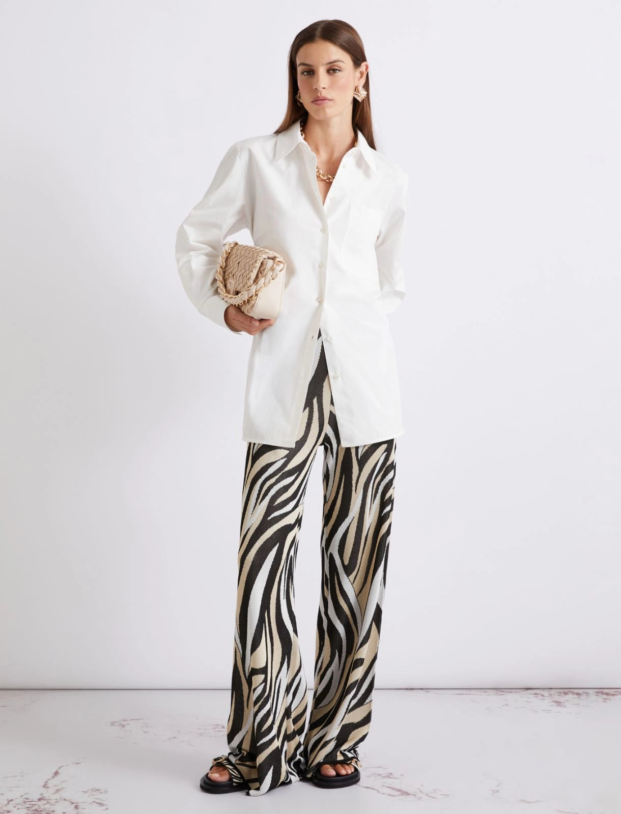 Jacquard knit fabric trousers