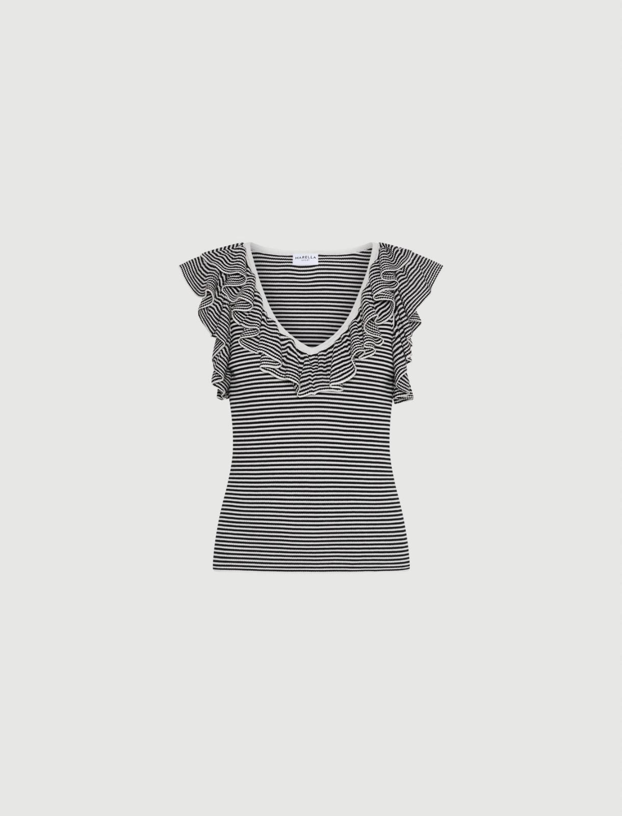 Ruffled fine rib-knit top