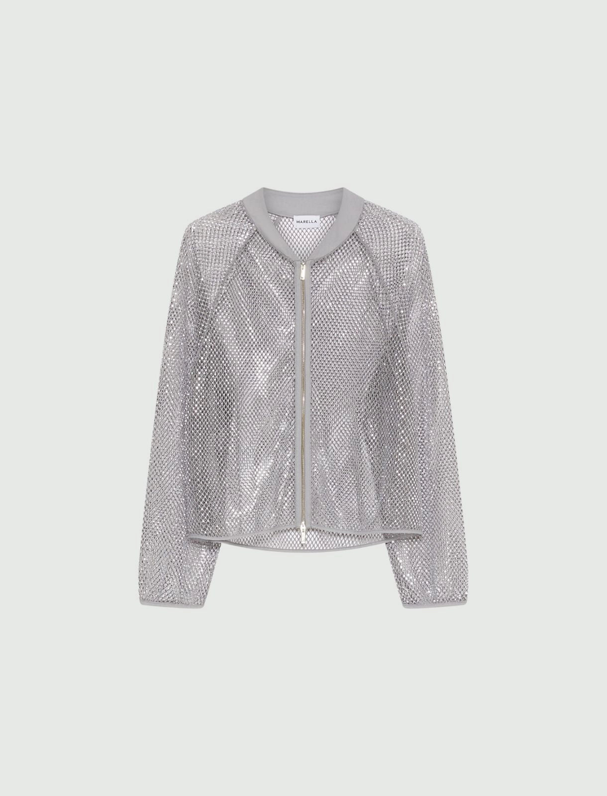 Rhinestone mesh blouson jacket