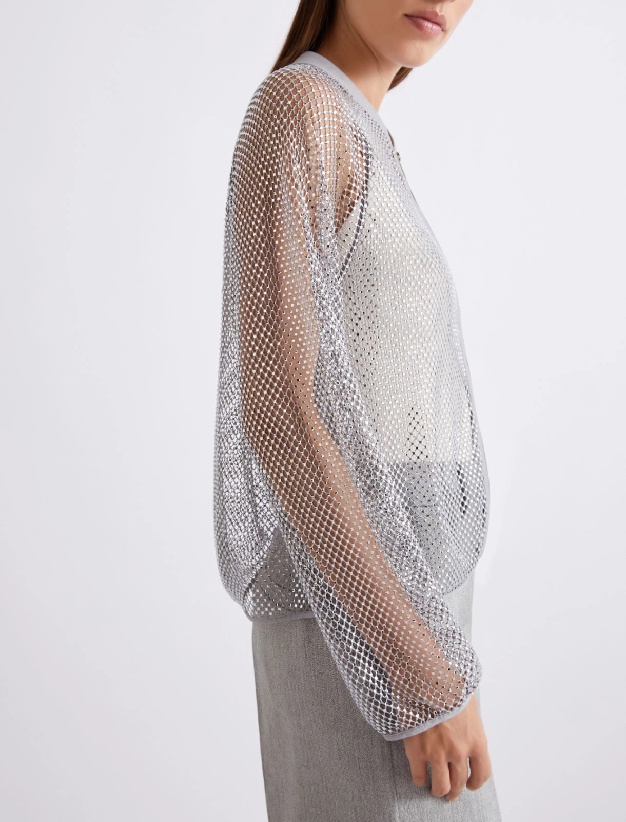 Rhinestone mesh blouson jacket