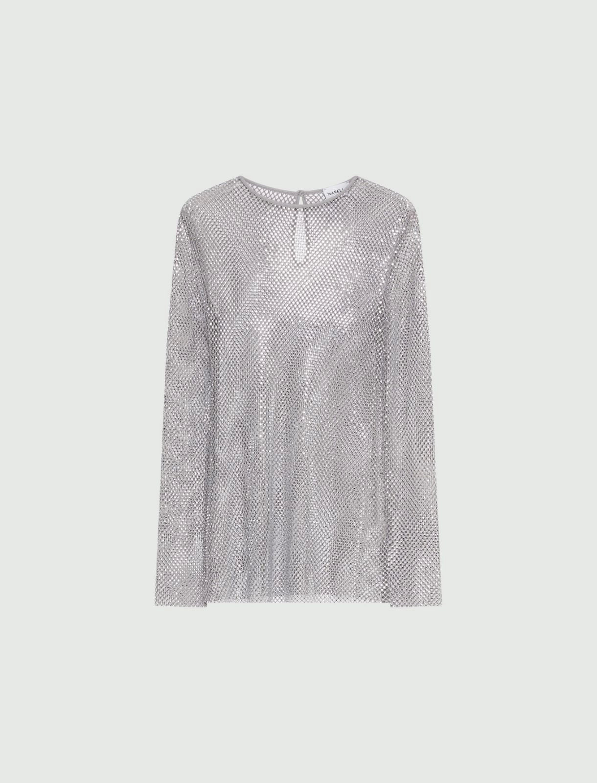 Rhinestone mesh T-shirt