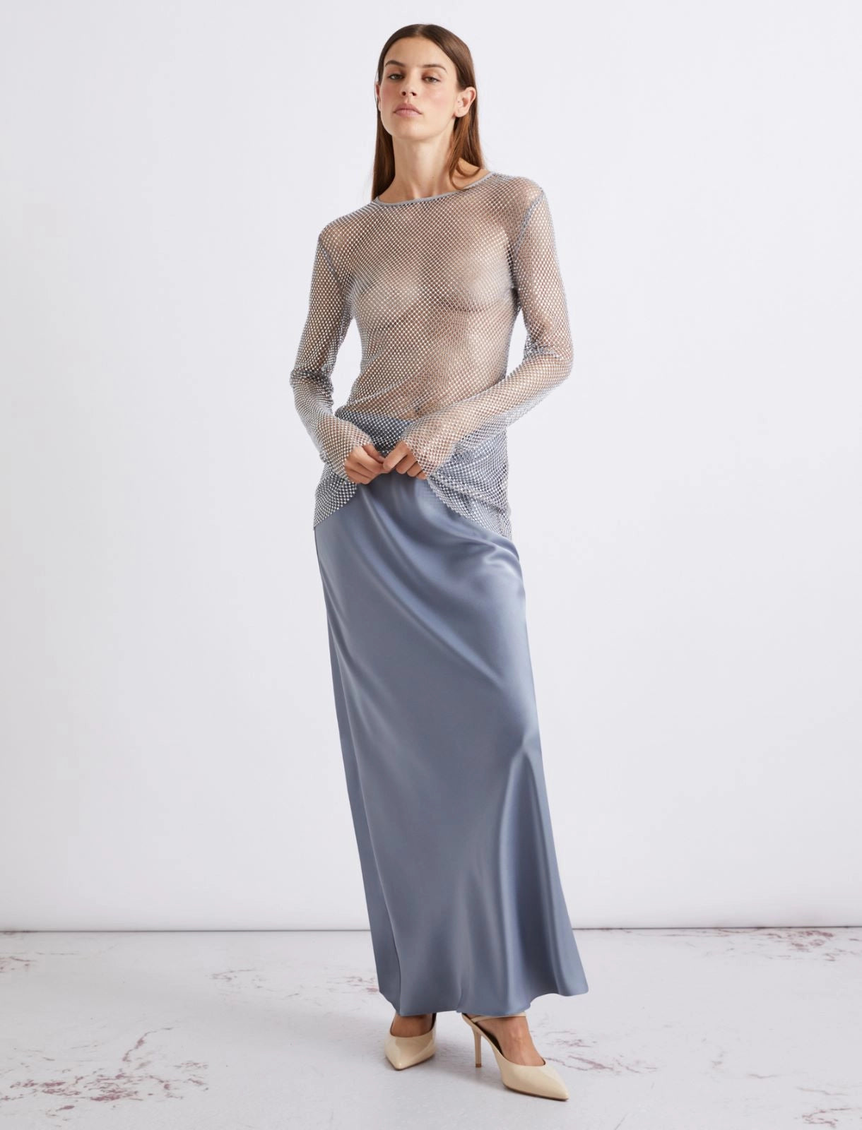 Rhinestone mesh T-shirt