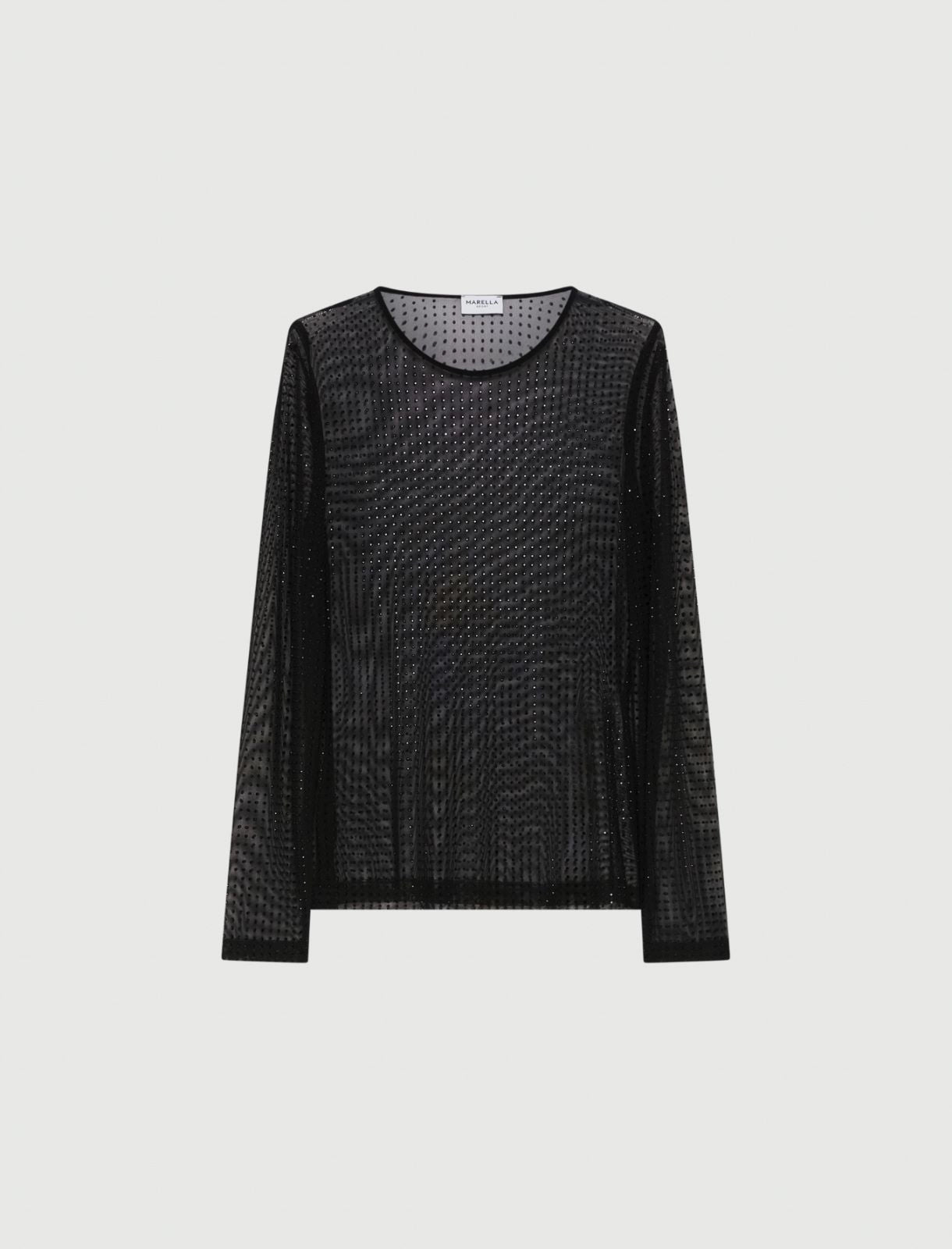 Crystal-adorned tulle T-shirt