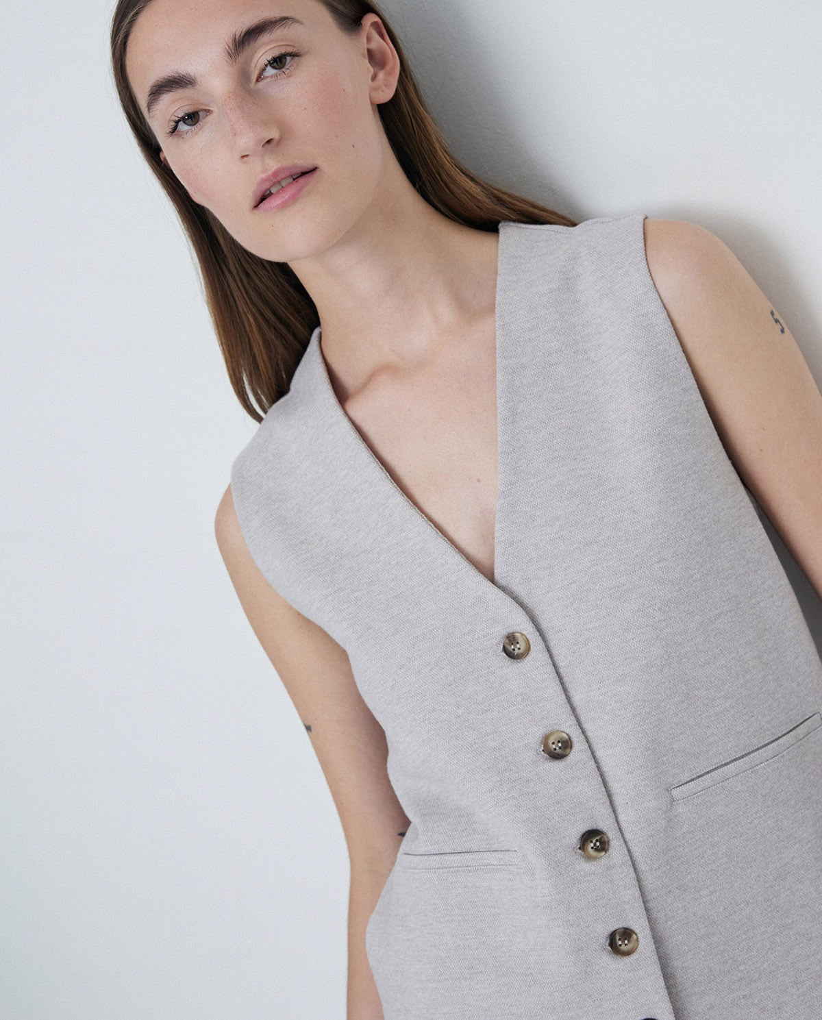 Tailored Cotton Vest Beige