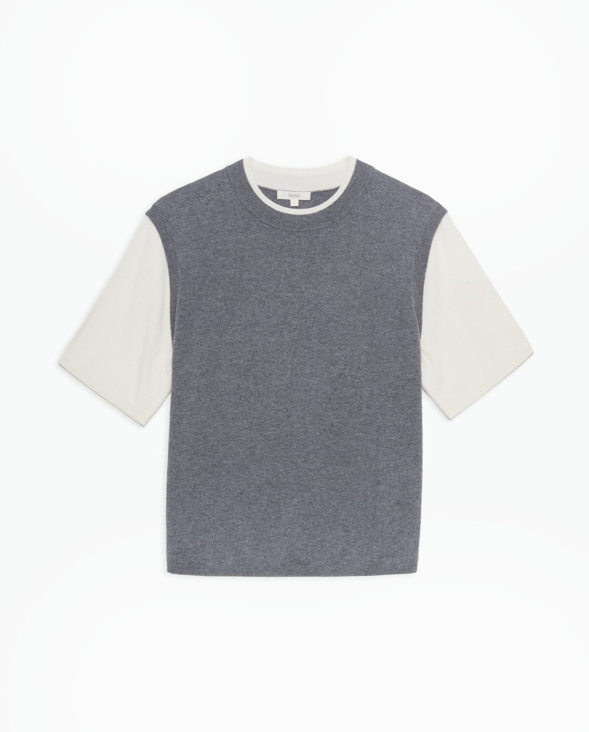 Grey two-tone short-sleeve sweater