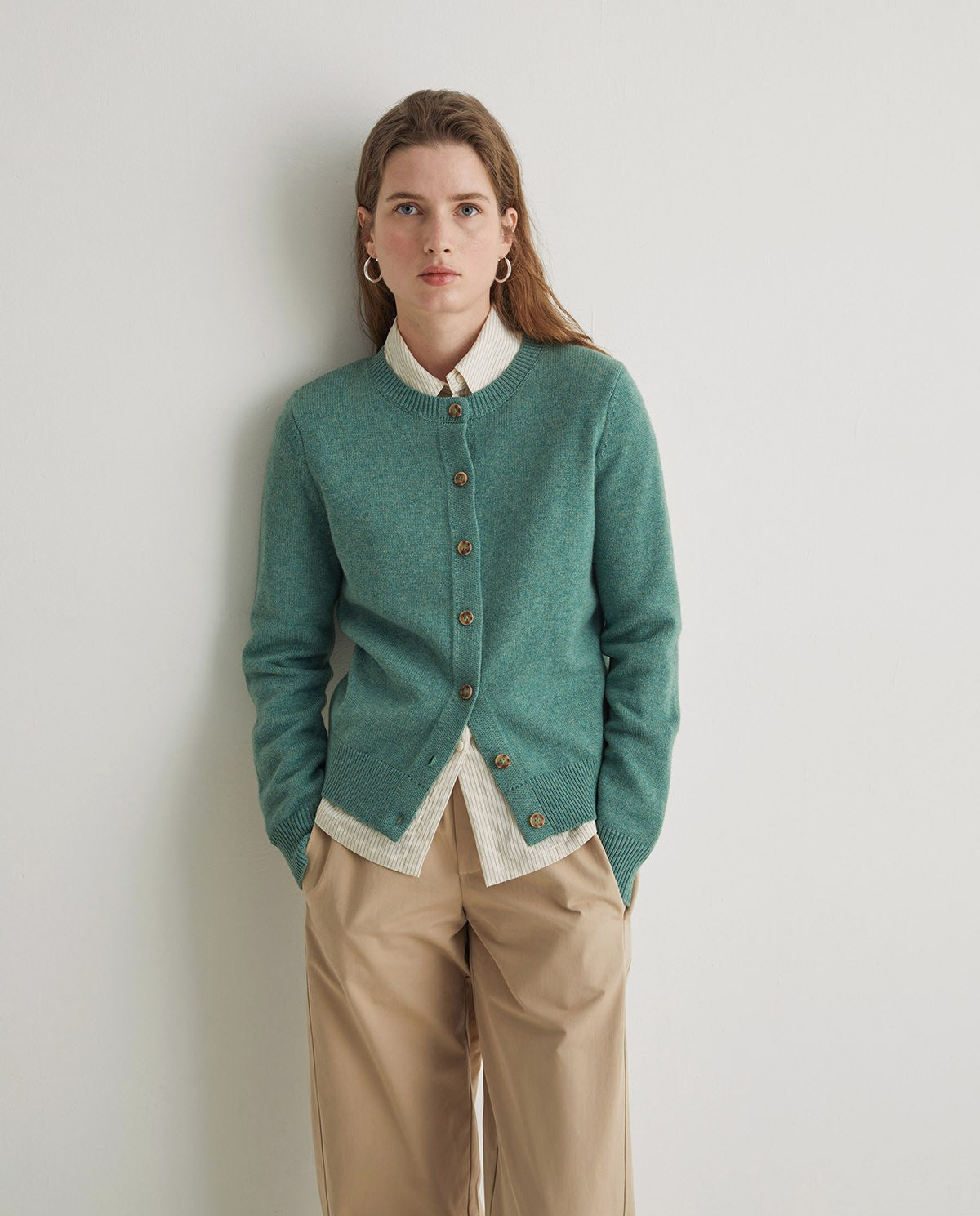 Green chunky-texture wool-blend cardigan
