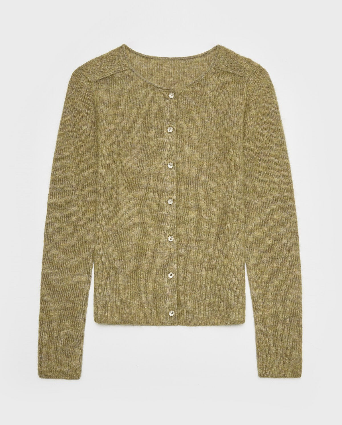 Olive-green alpaca-blend fisherman’s-rib cardigan