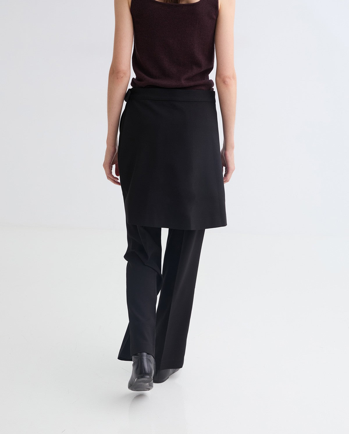 Black straight trousers removable skirt