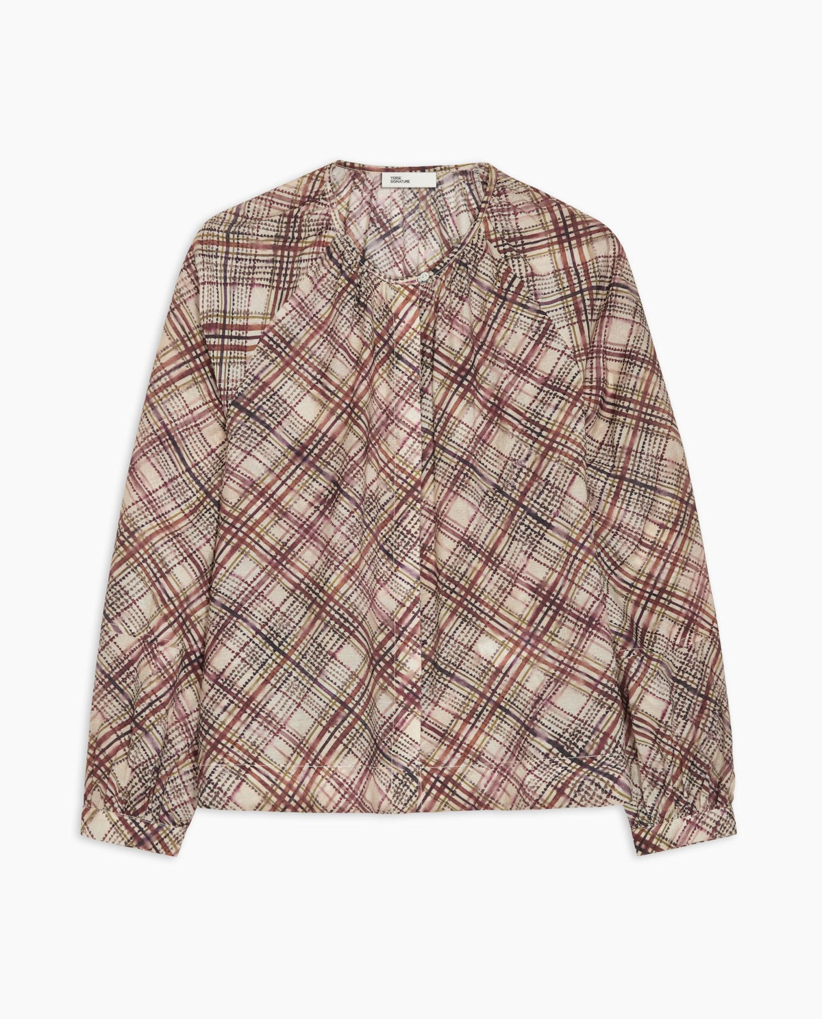 Ecru plaid gauze blouse