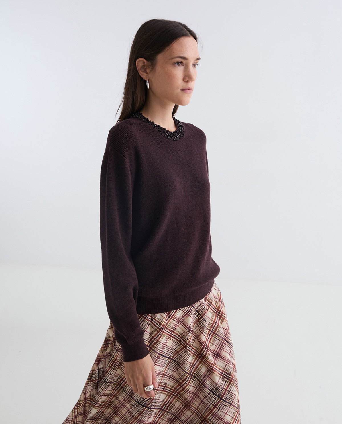 Burgundy cotton and wool sweater rhinestones