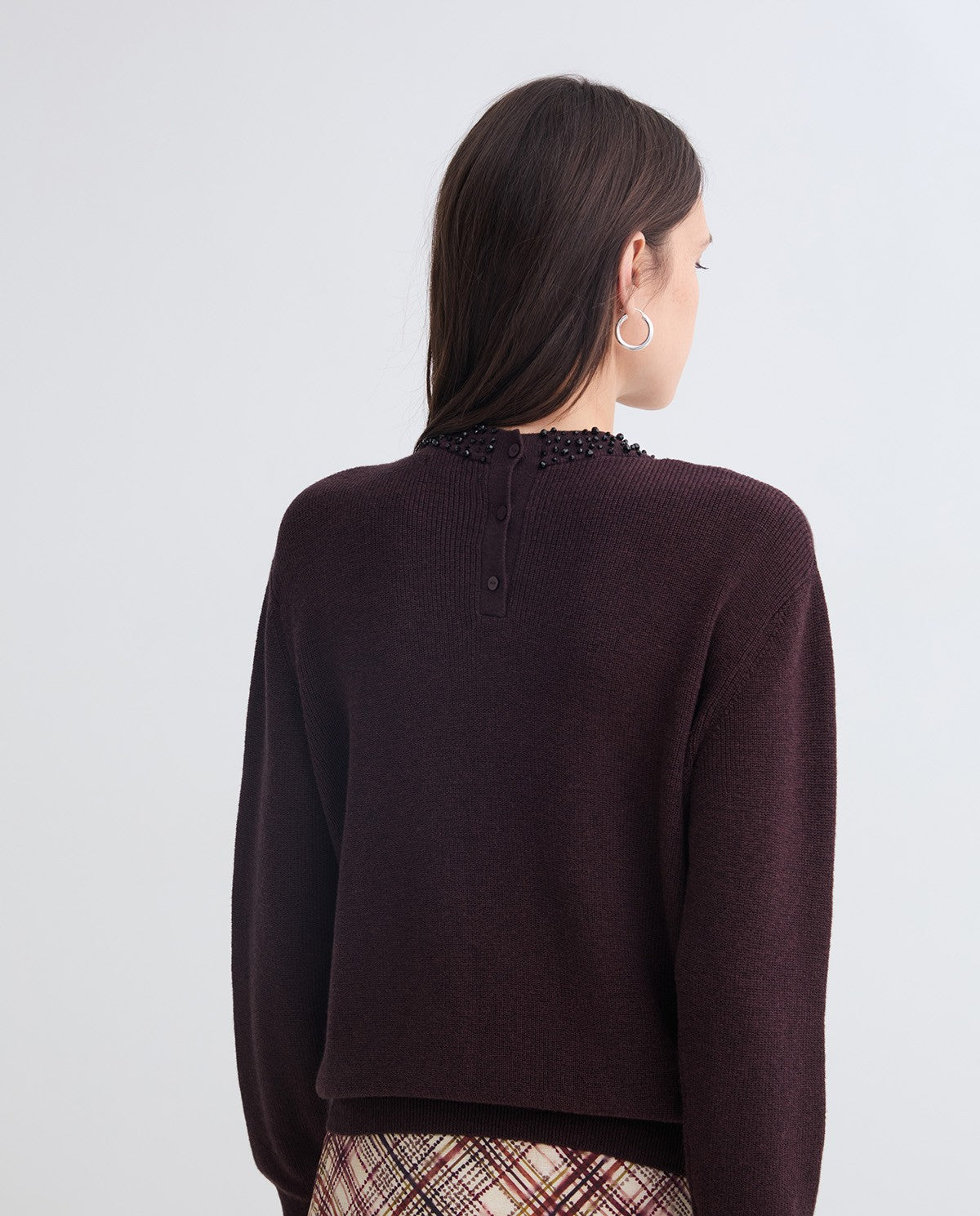 Burgundy cotton and wool sweater rhinestones