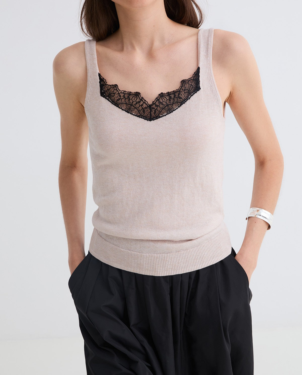 Beige cotton and wool lingerie top