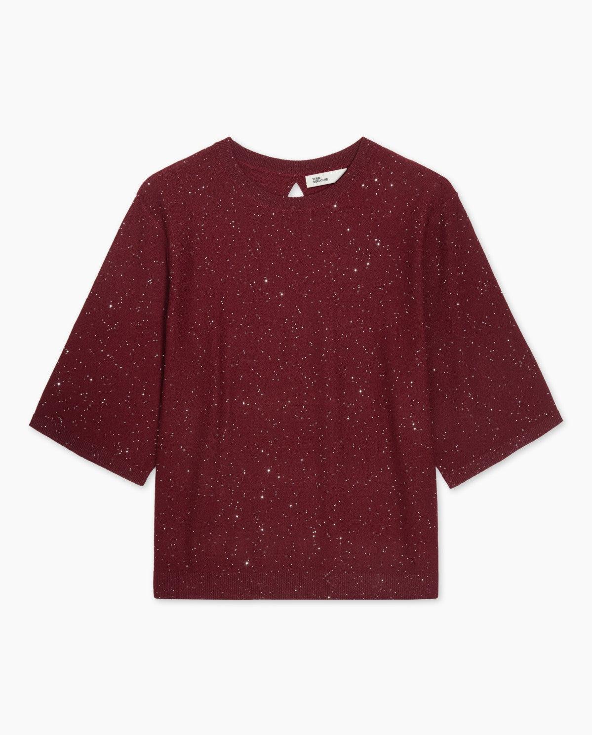 Maroon French-sleeve sweater sequins
