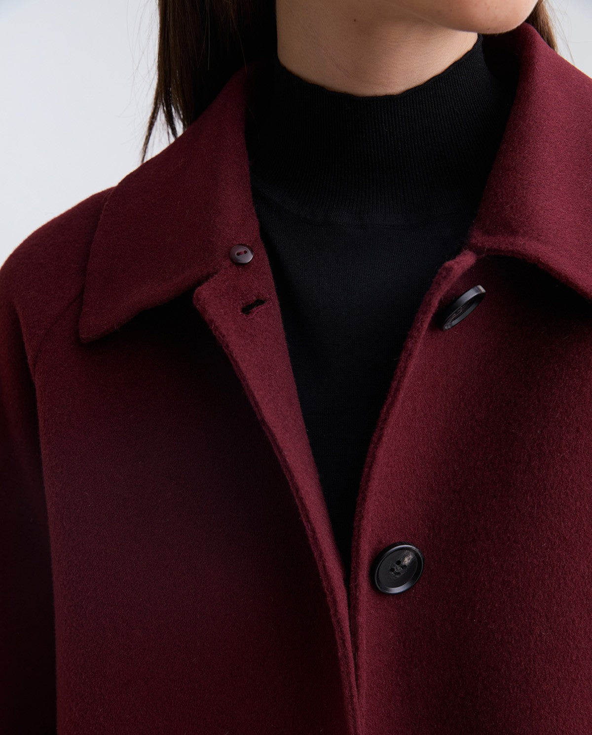 Handmade wool coat fur collar burgundy