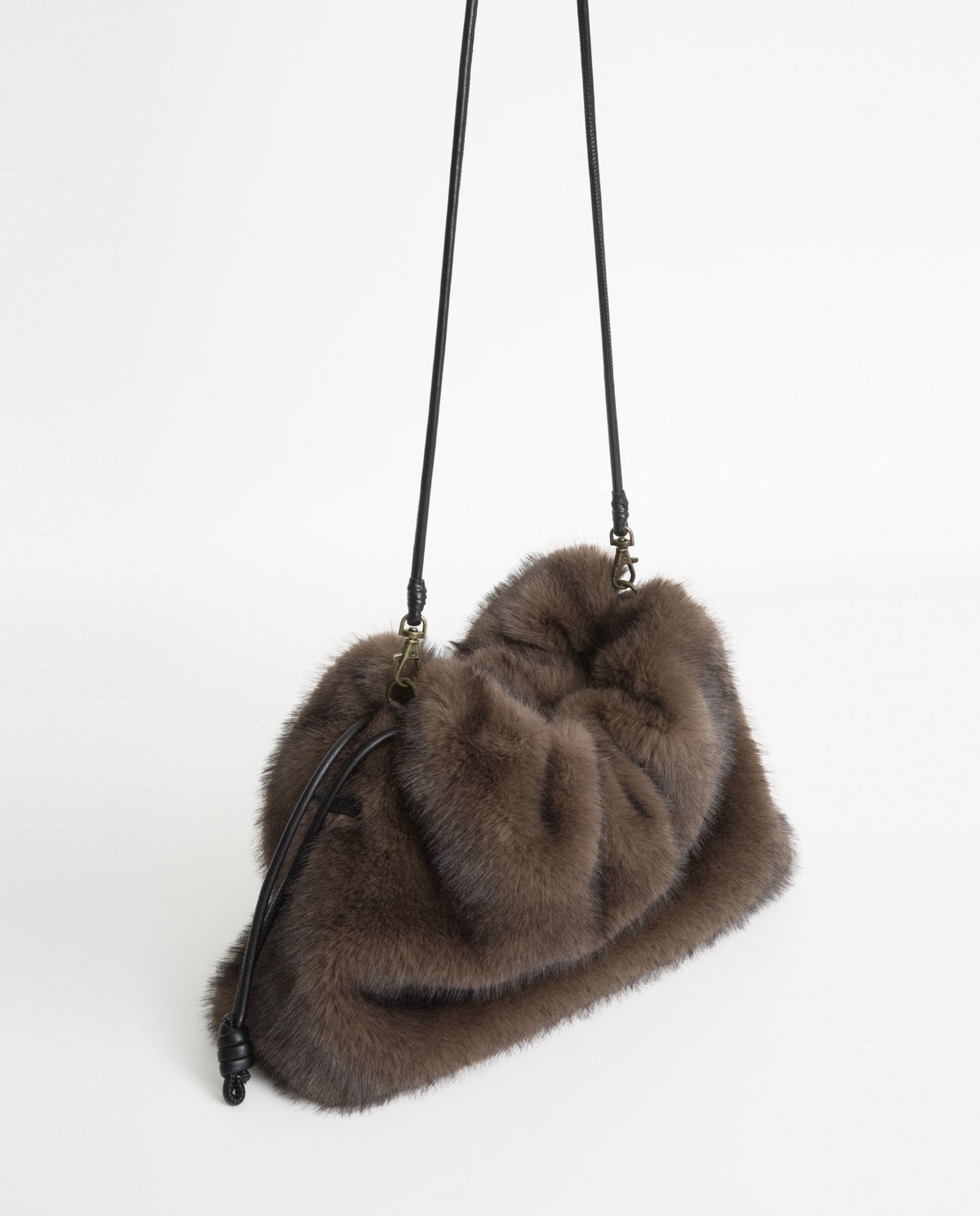 Chocolate fur bag with adjustable leather handle